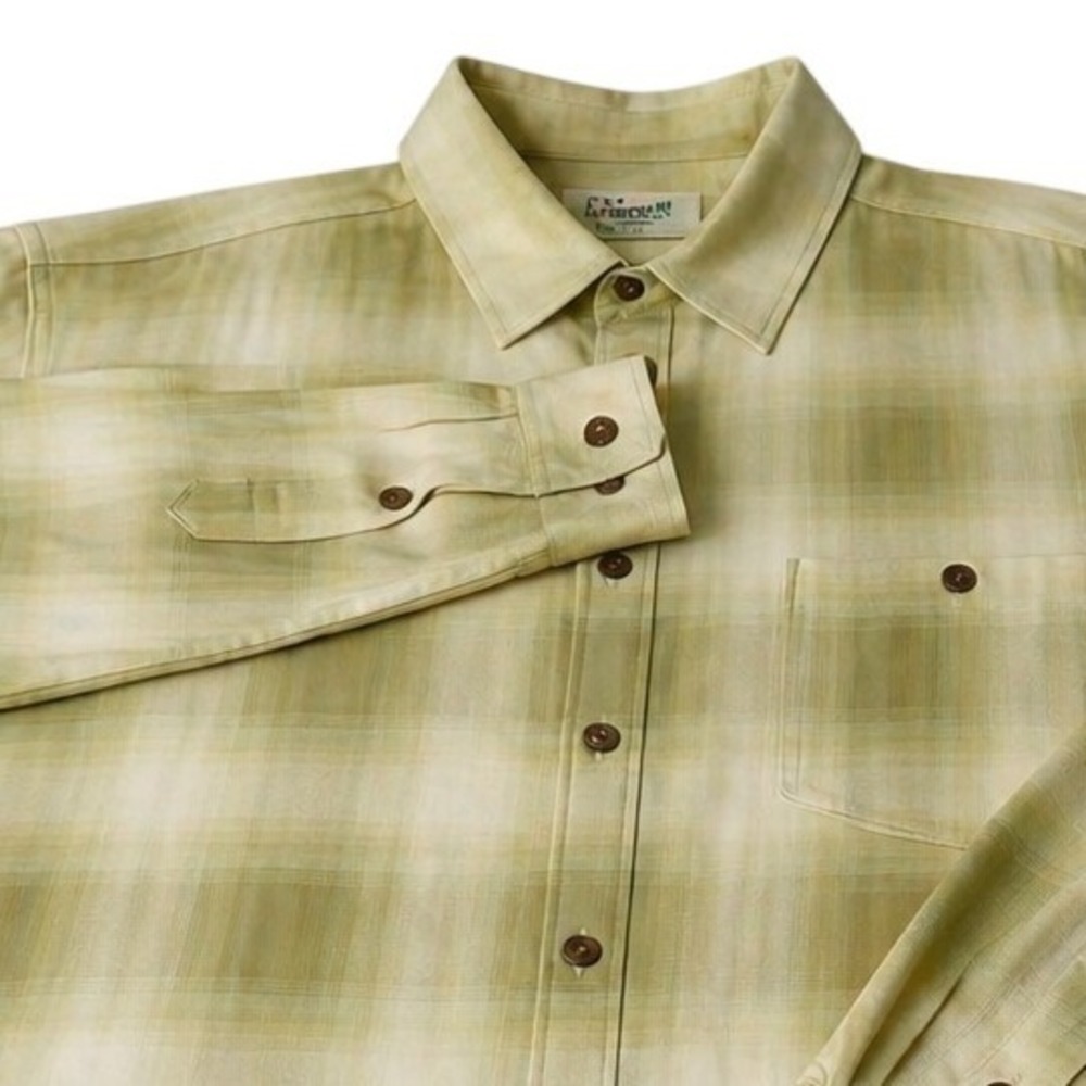 Tommy Bahama Button Up Shirt Mens Large Green Plaid 100% Silk Long Sleeve Pocket